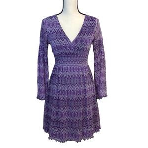 BCBGMaxAzria Purple Mesh Empire Waist Dress Size XS